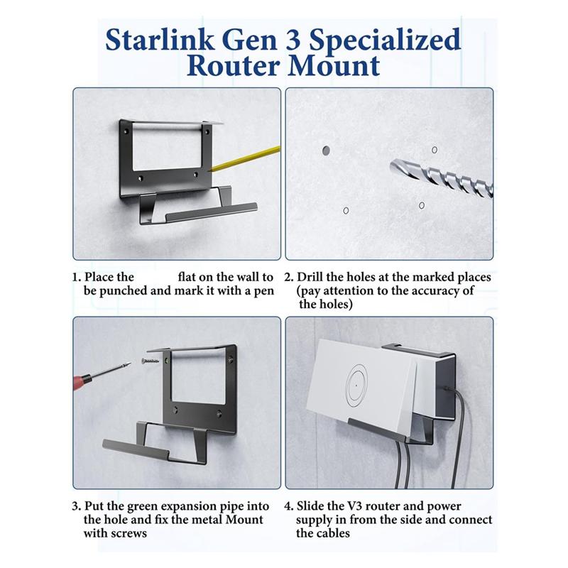 A96I - Для крепления роутера Starlink Gen 3, Mesh-роутера Gen3 и блока питания 2-в-1, Металлический комплект для настенного монтажа, Для монтажного комплекта Starlink чёрный