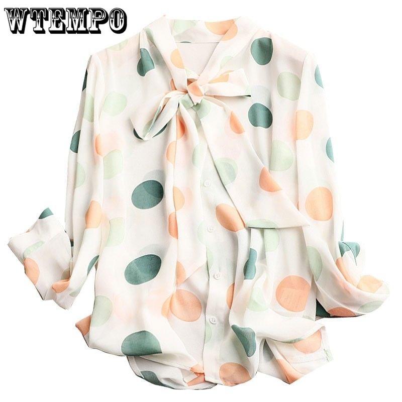Spring and Autumn Women's Shirt Tie Bowknot Temperament Top Fashion Slim Long Sleeve Shirt