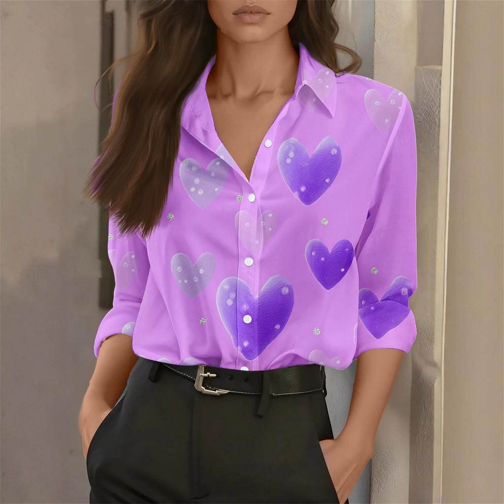 Women's Shirt Blouse Print Button Long Sleeve Casual Basic Shirt Collar Regular Top