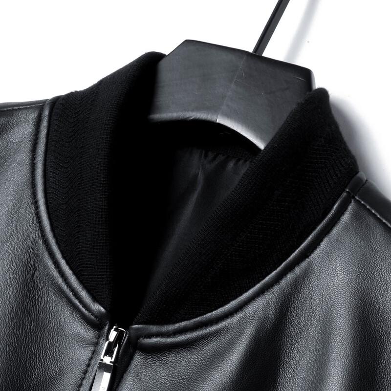 Futing Men's Sheepskin Baseball Collar Leather Jacket