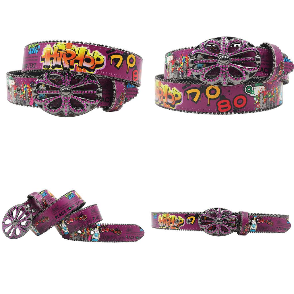 Crow Rhinestone Buckle Head Hook Printing Graffiti Casual Personalized Belt Belt European and American Versatile