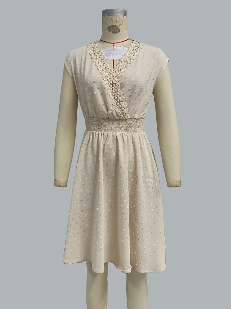 Spring/Summer 2025 French Holiday Lace Hollow V-Neck Dress - Floral Cut A-Line Skirt for Women