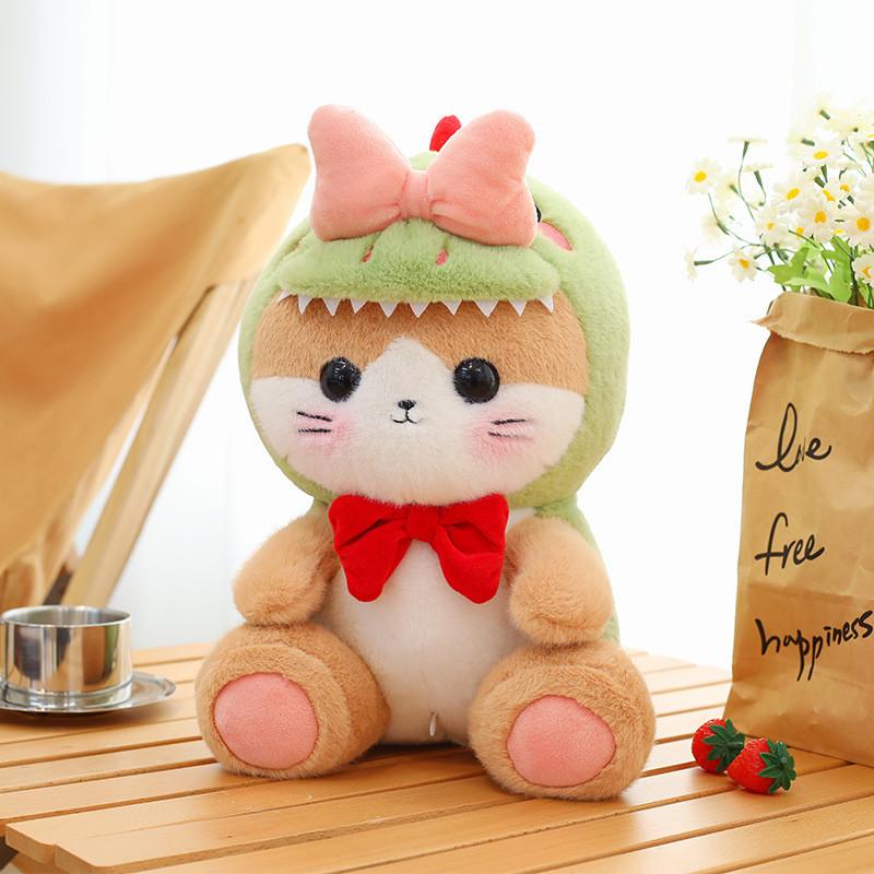 Cute Dinosaur Cat Plush Toys Bow Girl Children Birthday Holiday Gifts Dolls