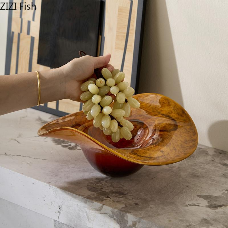 Bärnstensfärgad Glas Fruktskål Dekorativa Förvaringsbrickor Hotell Restaurang Fruktfat Kök Dessertbestick