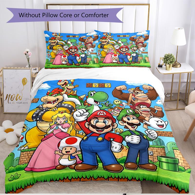 3pcs Duvet Cover Set (1*Duvet Cover + 2*Pillowcase, Without Core), Super Mario Print Soft All‑Season Bedding Set, Home Bedroom Decor Gift