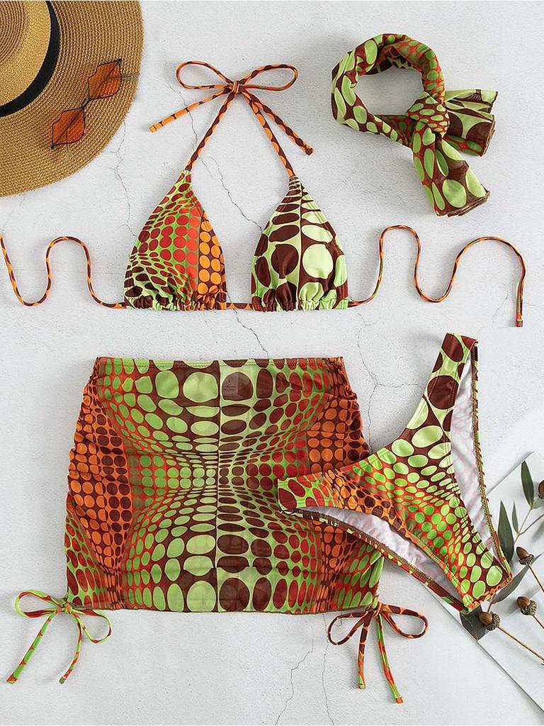 New swimsuit female sexy European and American spice girls style bikini three-piece drawstring hip skirt swimsuit female