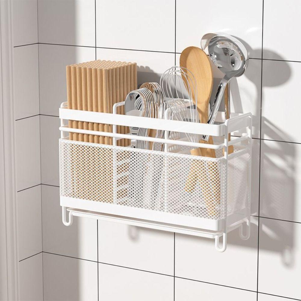 Wall-Mounted Cutlery Draining Rack Rust Proof Chopstick Cage Spoon Drainer Basket  Utensil Storage