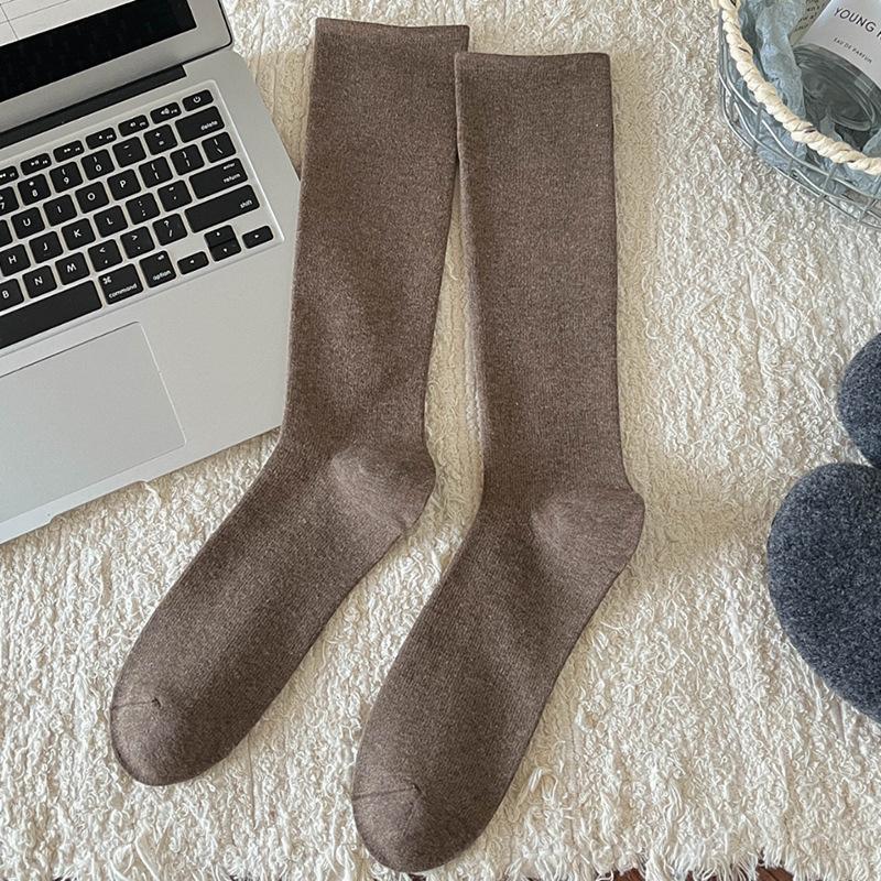 Pressure Calf Socks for Slimming and Sweetening in Autumn and Winter, Solid Color Versatile Socks, Women's Pure Cotton Knee-length Socks