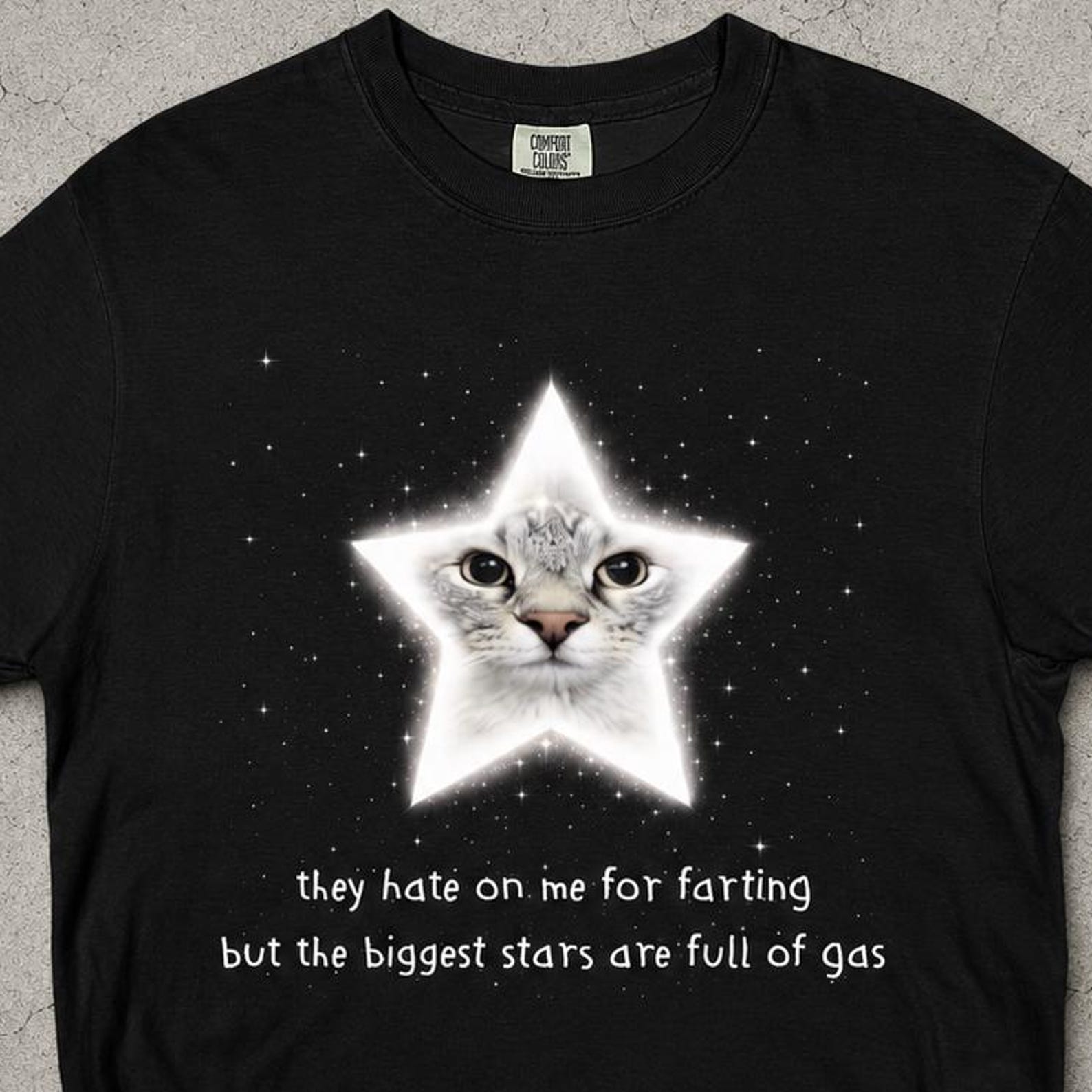 Cat Meme T-Shirt, Funny Gas Quote, Star Cat Graphic Tee, Comfort Colors Shirt XL