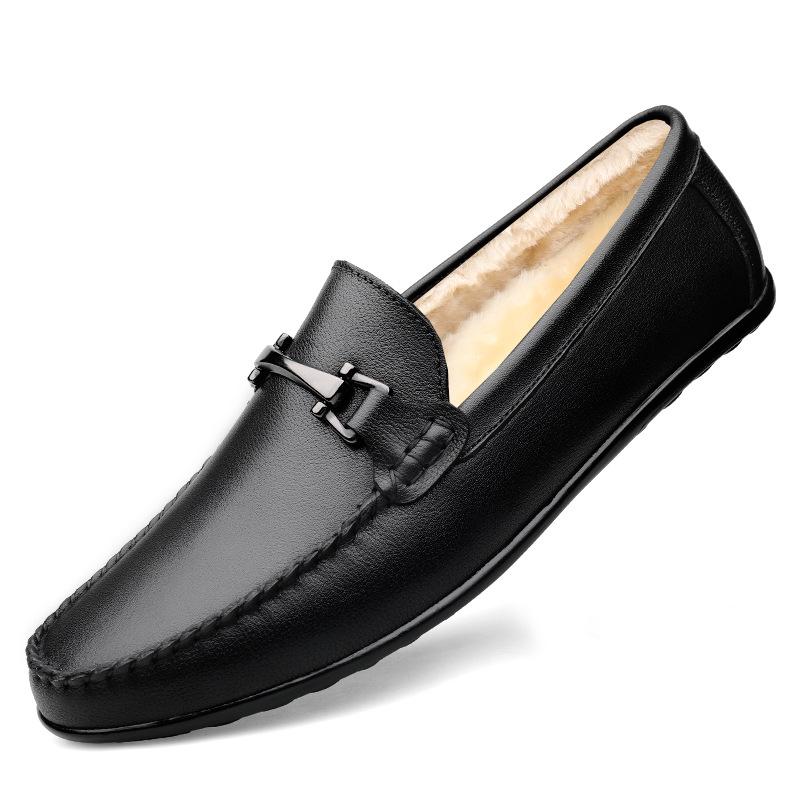 Men’s Low-Top Loafers - Slip-On Leather Driving Shoes, Flat Bottom, Warm Spring/Autumn Casuals 41