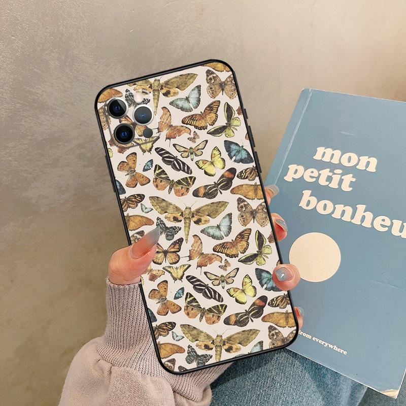 Moths Insects Botanical Butterflies Case For iPhone 17 Air 13 16 15 11 12 14 Pro Max 13 Mini XR 15 16 Plus 16e Back Cover Shell