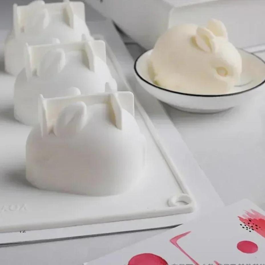 Handmade Creative 6-Grid Cartoon White Rabbit Silicone Mold Creative DIY Pudding Chocolate Candy Molds Baking Tool Candle Mould