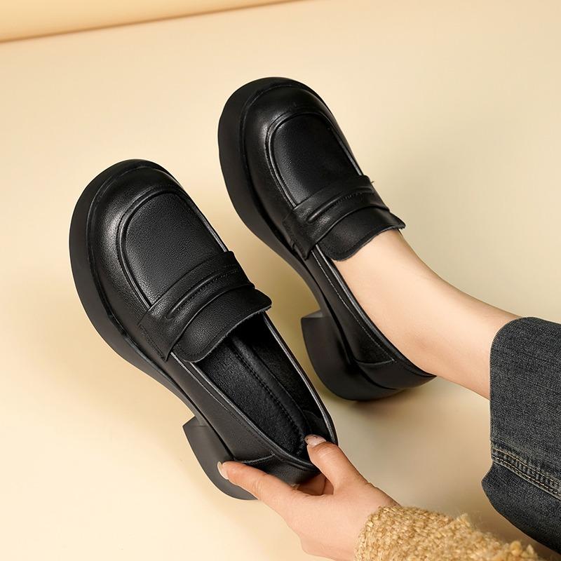 Damenmode Schuhe mit dicker Sohle und dickem Absatz Herbst Neu Rundkopf Tiefer Ausschnitt Slipper Bequeme Low-Top-Schuhe