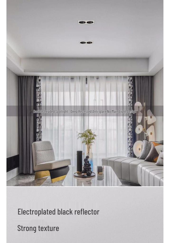 Double-Headed COB Narrow Bezel Wall Washer & Downlight, Anti-Glare Square Grid Spotlight for Hotels & Living Rooms