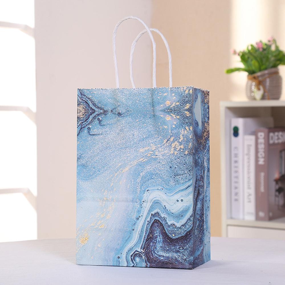 Marble Design Kraft Paper Gift Bag with Handle Birthday Party Packaging Bags Wedding Gifts for Guest Eid Supply Organizer