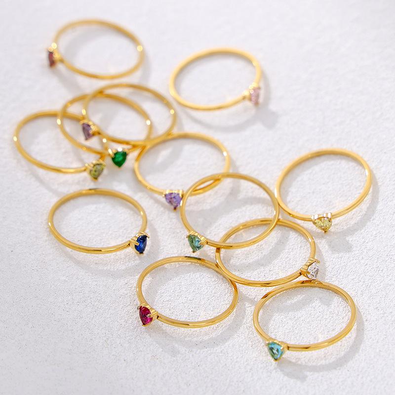 CARLIDANA Birthstone Rings for Women Birthday Gifts Jewelry Gold Plated Stainless Steel Rings Months Peach Heart Zircon Rings