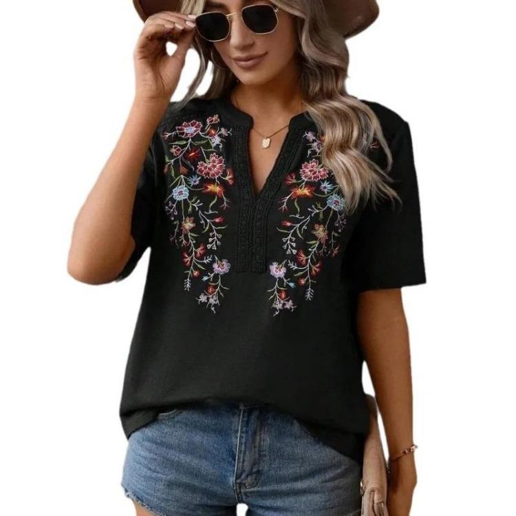 Summer Vintage Floral Embroidery Blouses For Women Casual Oversized Elegant Youth Female Tops And Shirts