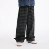 Girls' Retro Plaid Ruffle-Trim Rolled-Hem Wide-Leg Pants