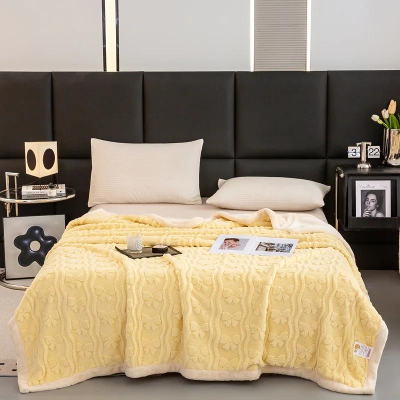 Thickened Lamb Wool Sherpa Fleece Bed Blanket Soft Fluffy Warm Cozy Plush Fuzzy Blanket With Elegant 3D Pattern For Couch Sofa