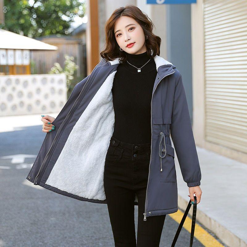 Women Casual Parkas Jacket Cotton Warm Puffer CoatLamb Fleece Windbreaker Women's Mid-length Hooded Trench Outwear