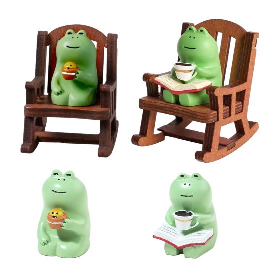 Mini Frog Figurine Resin Frog Sculpture with Rocking Chair Small Healing Frog Ornament for Car Interior Home Office Desktop