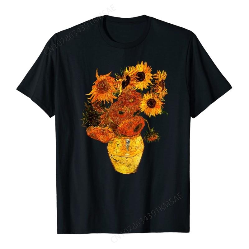 Van Gogh Sunflowers Tee Yellow Flowers Art Painting T-Shirt Men Popular Printed T Shirt Cotton