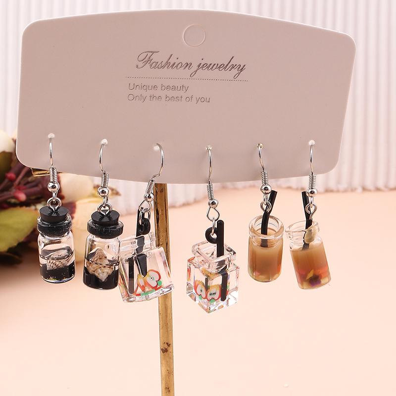 3 pairs Bubble Milk Tea Drop Earrings Set for Women Simulation Fruit Juice Earrings Girls Party Jewelry Gifts