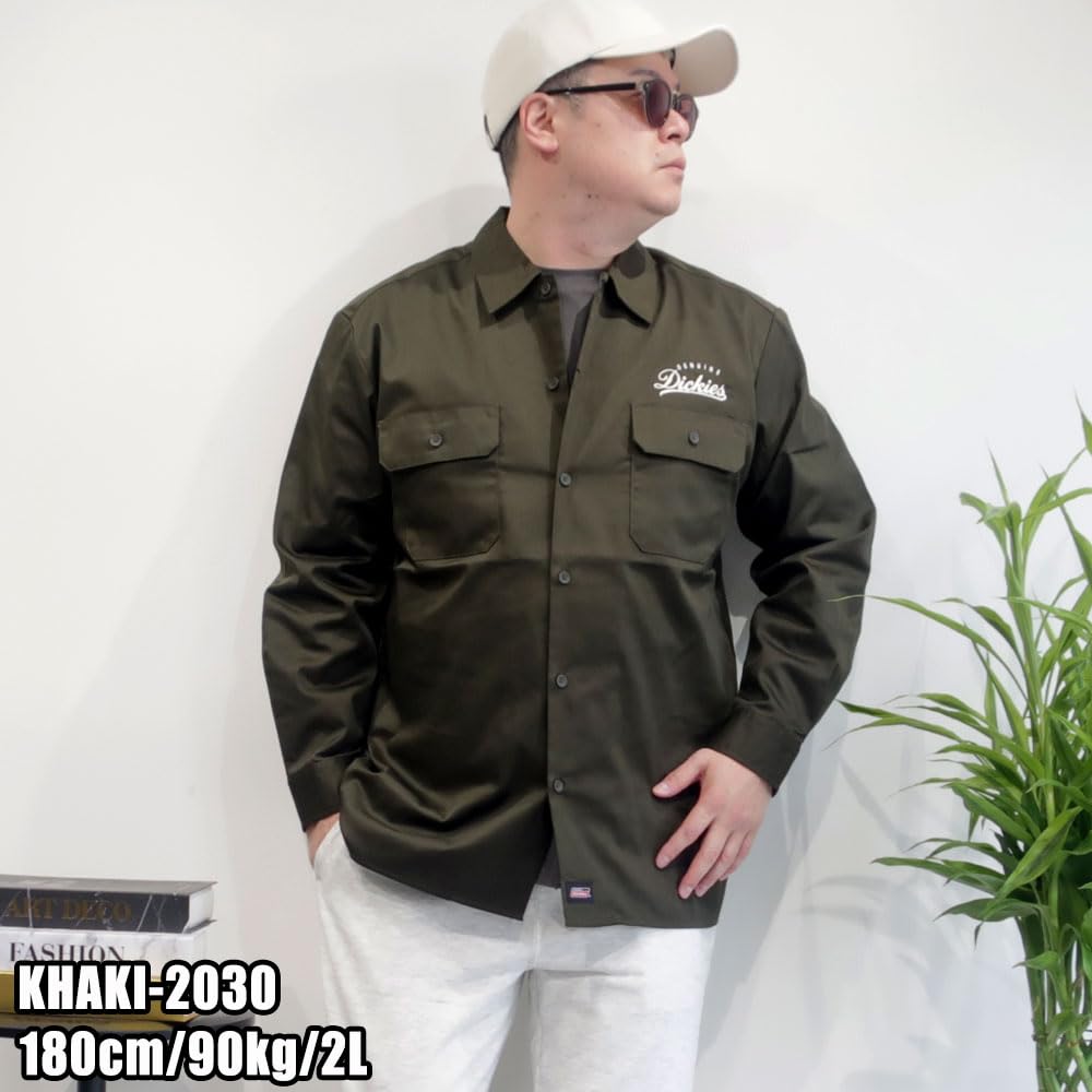 Men's Plus Size Dickies Work Shirt, Striped Hickory, Sizes 3L, 4L, 5L, XXL, XXXL, Charcoal, Khaki, Black, 10001298 (JP, Alphabet, 4L, BEIGE-2030)