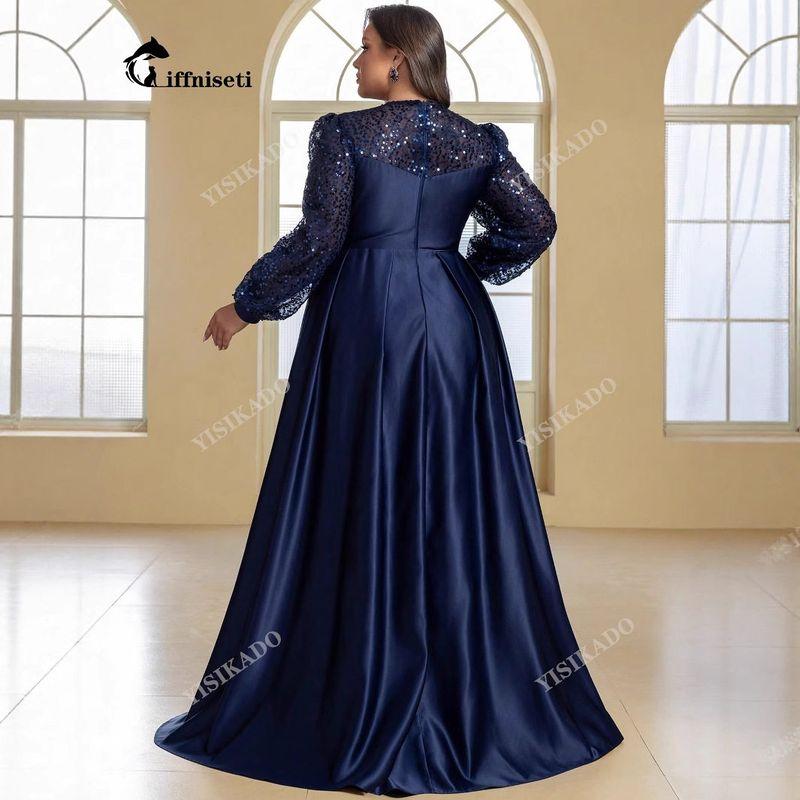 Plus-Size Ball Gown Evening Dress, Elegant and Luxurious Sequined Party Cape, V-Neck Long-Sleeve Dress, Birthday Gown, Long Dress