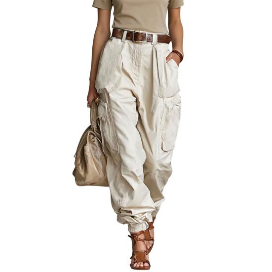 

Cargo Pants Adjustable Leg Openings Full Ankle Length Side Pockets Baggy Trousers Pure Color Loose Fit Street Style Casual Pants M абрикосовый