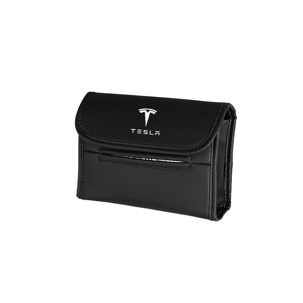 Car Sticker Tesla Car Tissue Box Holder Leather Napkin Box Car Back Seat Paper Towel Organizer With Fix Strap For Tesla Model 3