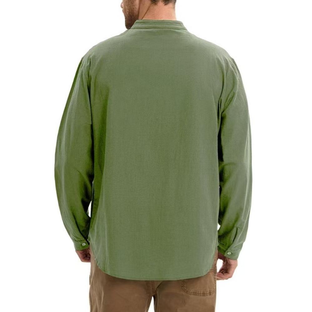 Men's Long-sleeved Henry Shirts Are Fashionable, Casual, Breathable and Comfortable, Solid-color Long-sleeved Shirts