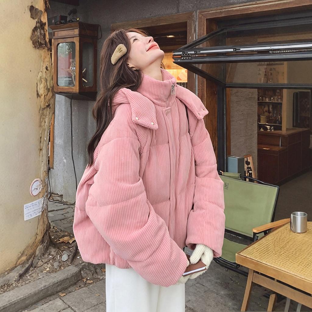 New short cotton-padded women's thickened warm loose pink corduroy cotton-padded jacket winter fashion cotton-padded jacket