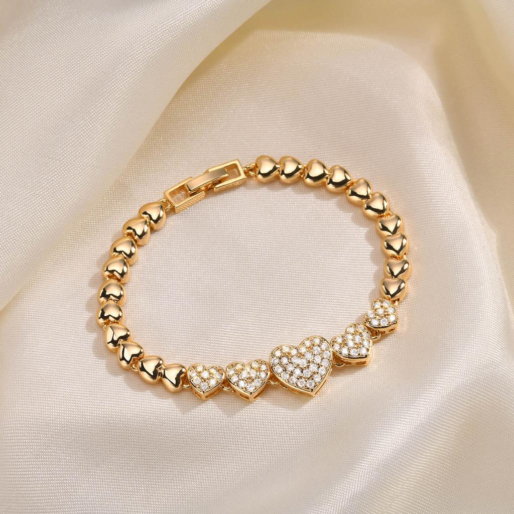 Hip Hop Rock Style Tennis Bracelet, 18K Gold Plated Classic Golden Bracelet, Zirconia Crystal Bracelet for Women Party Jewelry