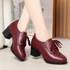 Spring Comfort Soft Leather Shoes Women'S Platform Pumps Lace Up Block Med Heels Shoes Oxfords For Office Mom Work