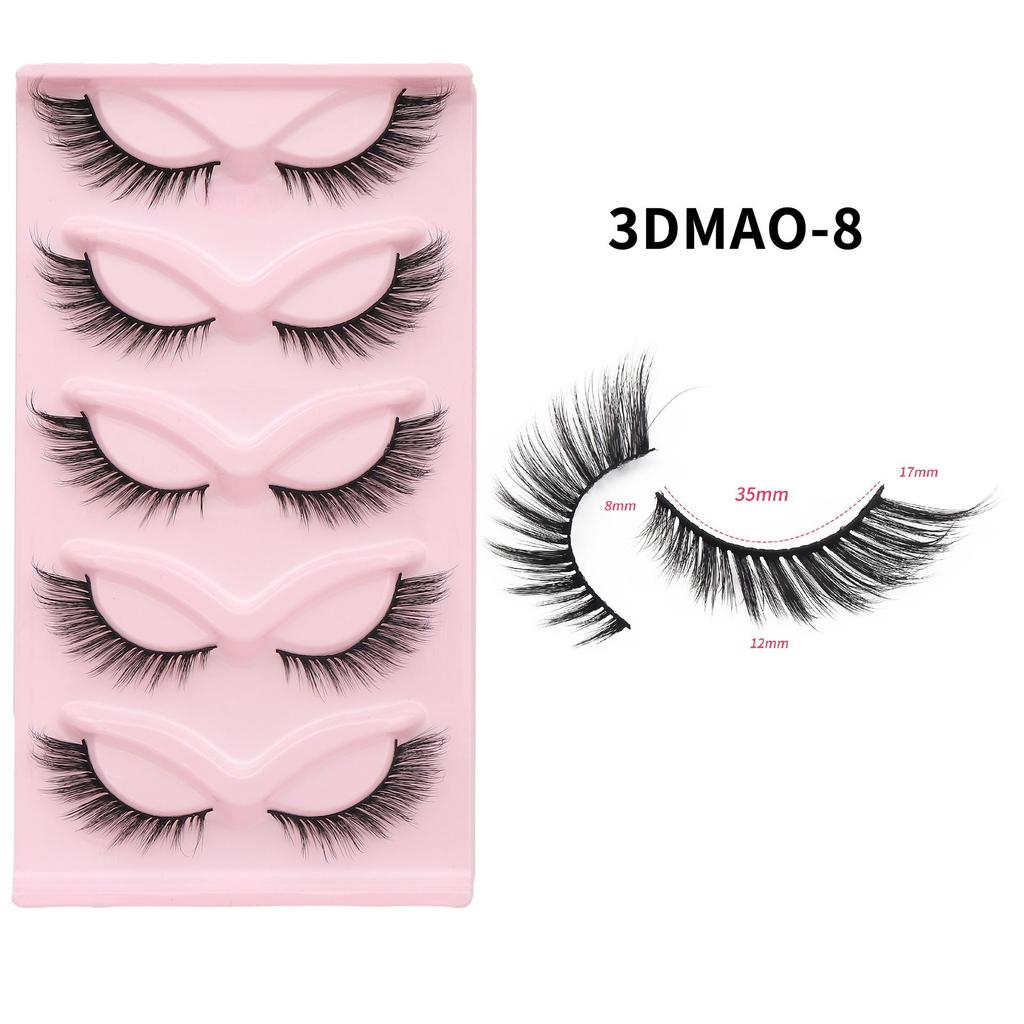 3D Cat Eye False Eyelashes - Dense Tail Lengthening Style, Pack of 5 Pairs