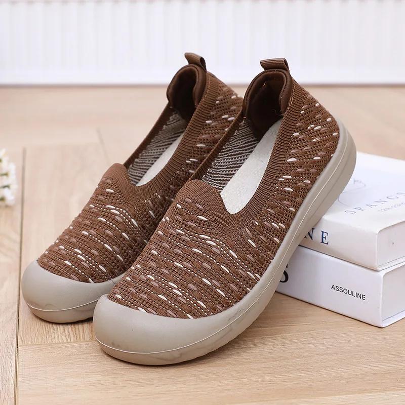 Spring New 2025 Women's Shoes Fashion Breathable Mesh Hollow Round Head Casual Shoes Women Non Slip Slip on Vulcanized Shoes