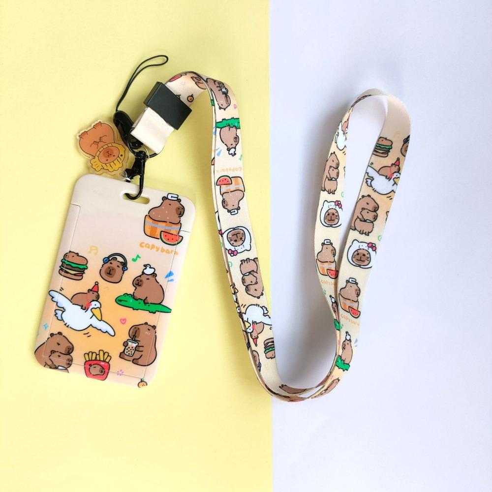 ABS ID Protection Card Case Cartoon Printing Long Lanyard Card Case Anti Loss Card Sleeve