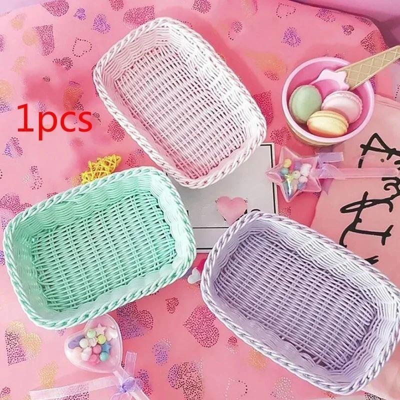Sweet Color Wicker Basket Pen Pencil Case Straw Desktop Storage Stationery Holders Office Supplies Organizer Desk Accessories
