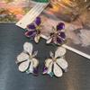 Medieval Style Oil Painting Oil Painting Violet Petal Earrings French Versatile Temperament Retro Exquisite Fashion Earrings