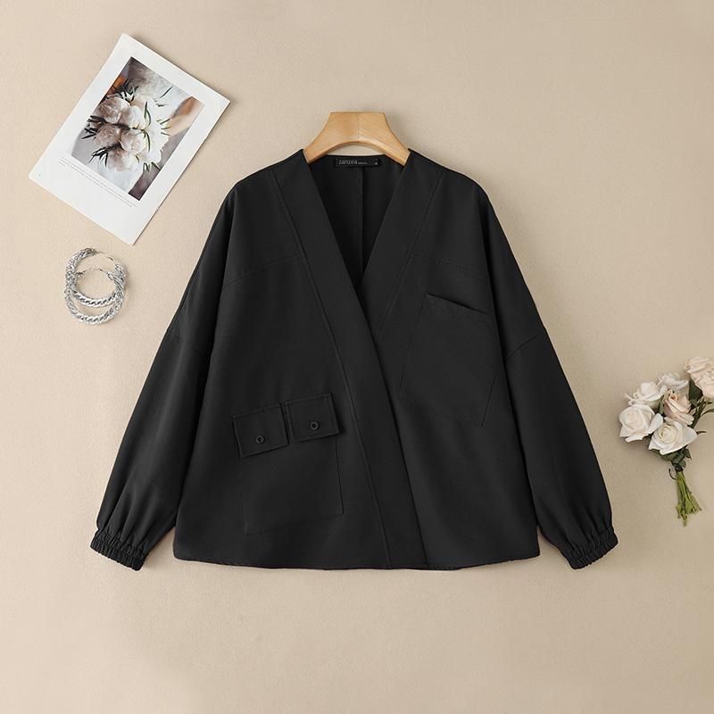 

ZANZEA Жіноча повсякденна блузка-кардиган з V-подібним вирізом та довгим рукавом 3XL чорний