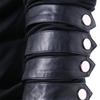 Men Winter Drawstring Vintage Leather Patchwork Long Sleeve Hooded Tops Blouses