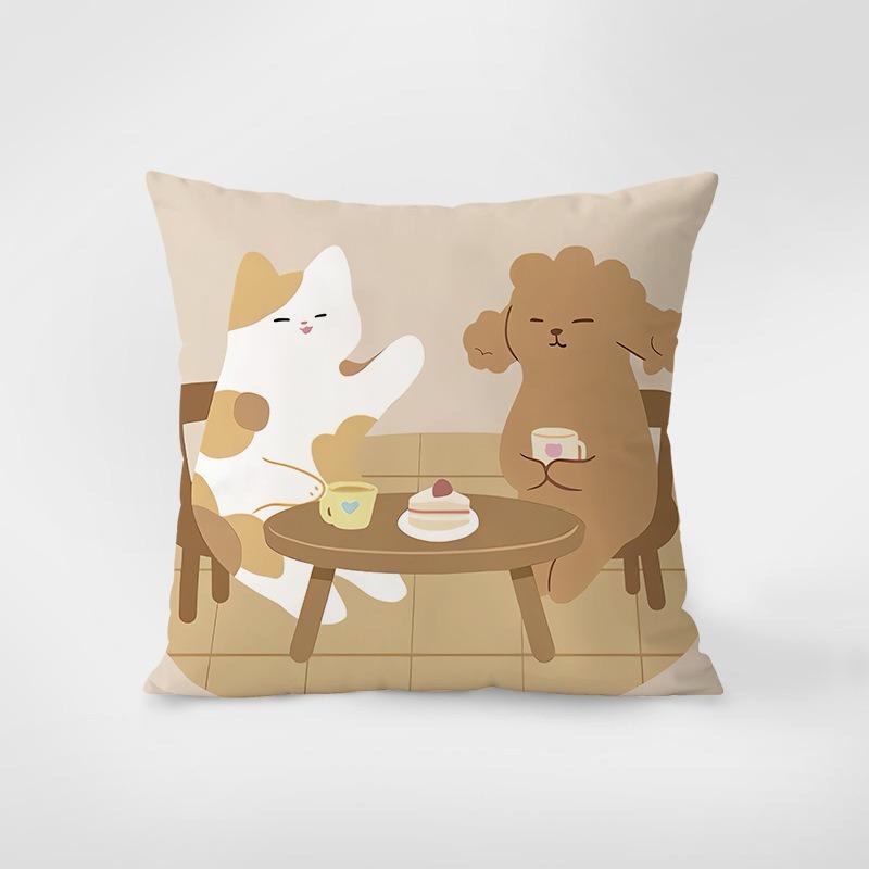Декоративная наволочка с мультяшным котом и собакой, милая квадратная наволочка, спальня, гостиная 40x40cm