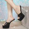 MCLUBGIRL  Crystal Thick Heel Square Transparent Word With High Heel Cool Slippers Skirt Fairy Shoes Catwalk Performa LFD-3640-3