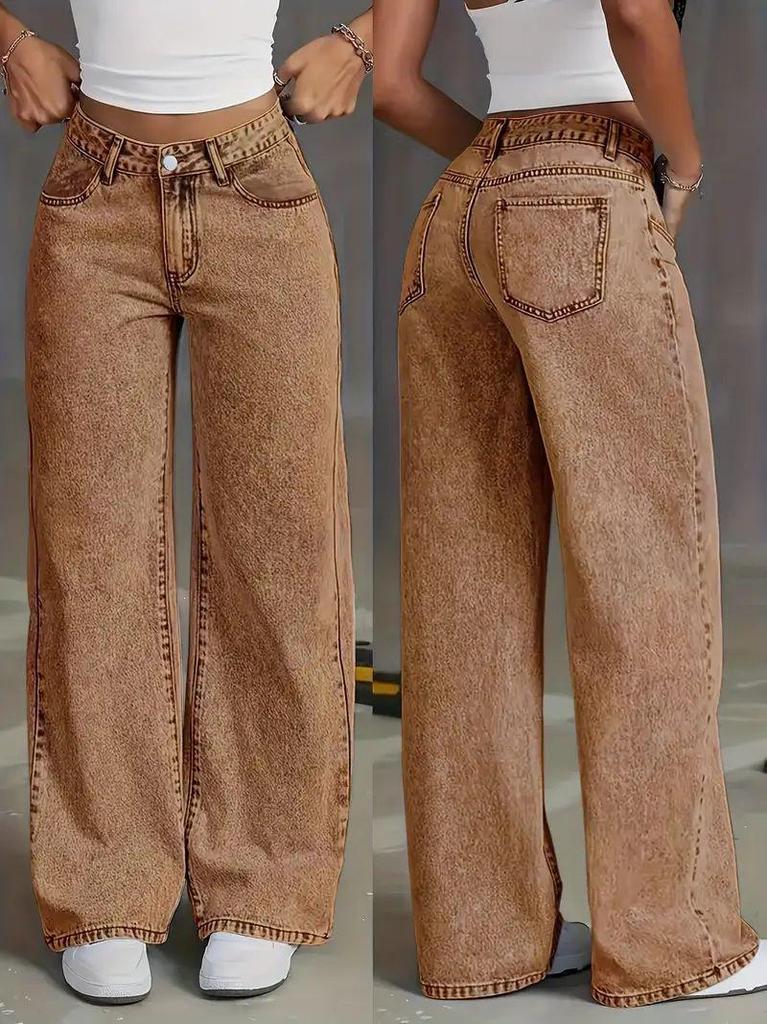 Plus Size Women's Casual Washed Stretch Straight Leg Jeans