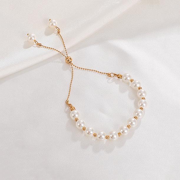 French Luxury Girls Women Pearl Bracelet Beaded Adjustable Elegant Simple Style Gift High Gloss Faux Pearl Fashion Jewelry