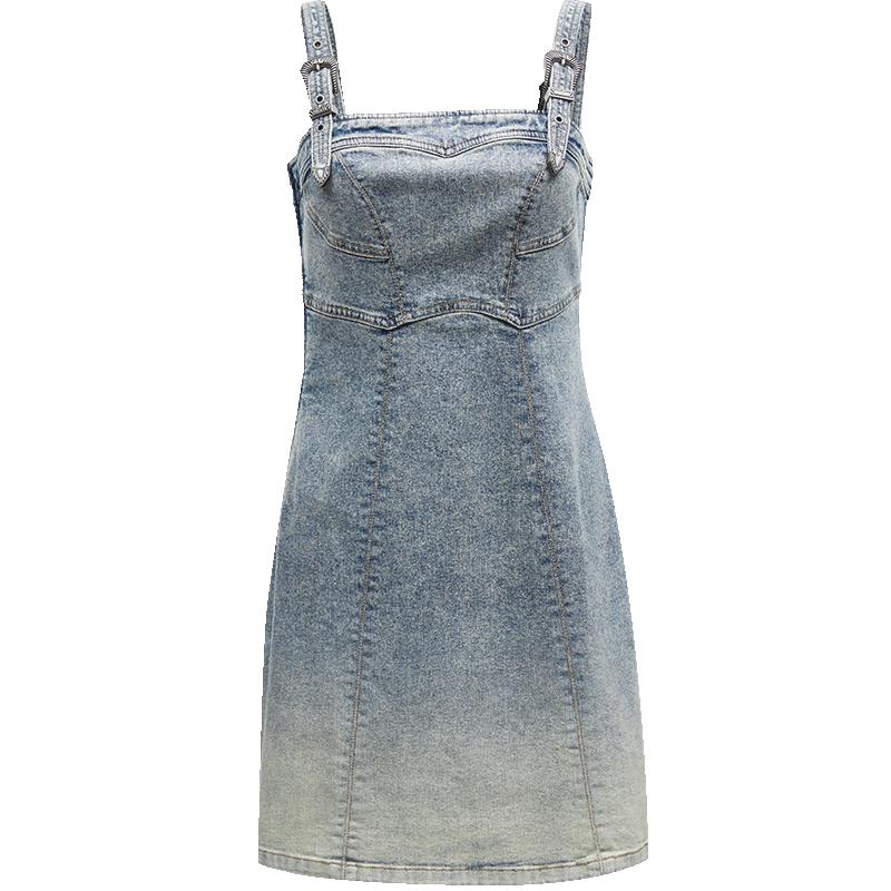 ONLY 2024 Autumn Retro Washed Gradient Denim Suspender Mini Dress