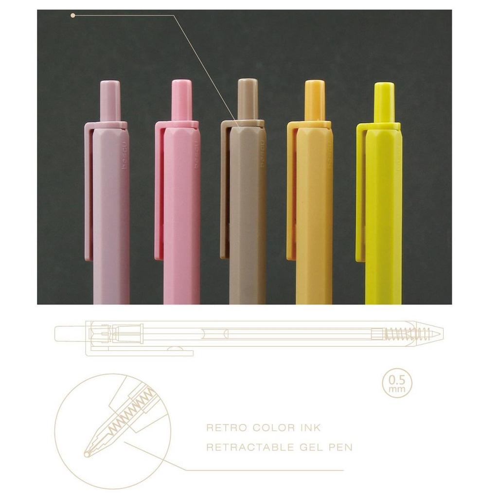 5-teiliges Retro-Gelschreiber-Set mit Farbtinte, einziehbar, klicken Sie auf Typ, sechseckiges Fass, Molkerei-Schreibblatt-Marker, für Büro und Schule