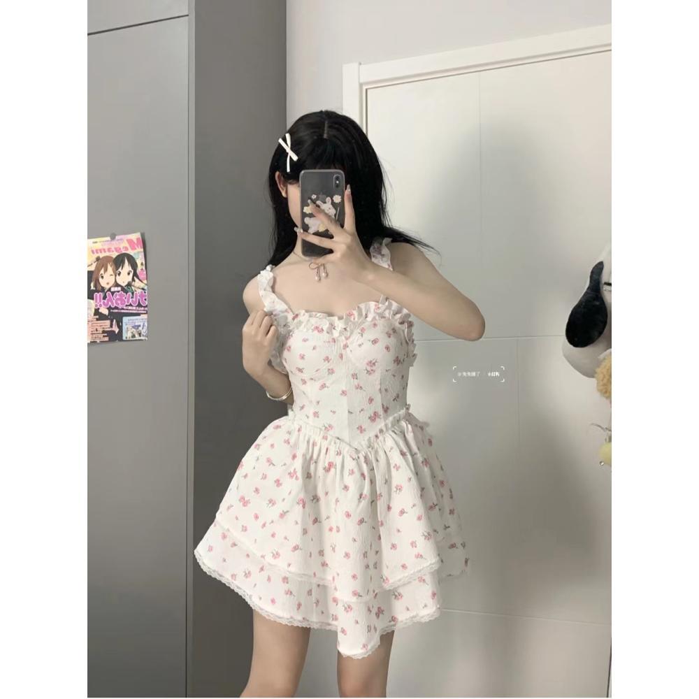 

Популярная в этом году красивая юбка, милое платье на бретелях, цветочный пояс, сладко-острая юбка XL- (recommended 110-60kg)