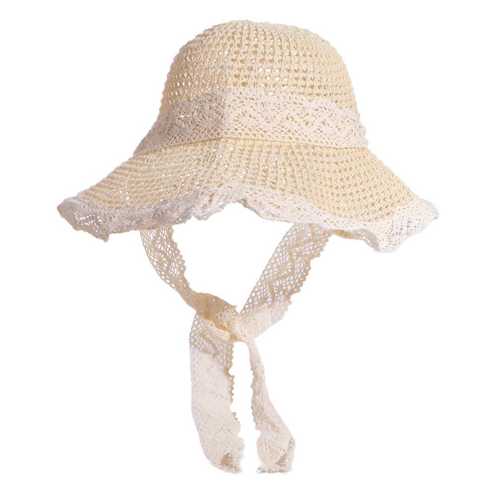 

Fashion Pastoral Style Women Straw Hat Lace Spring Summer Big Brim Sun Hat Beach Travel UV Protection Cap Female бежевий
